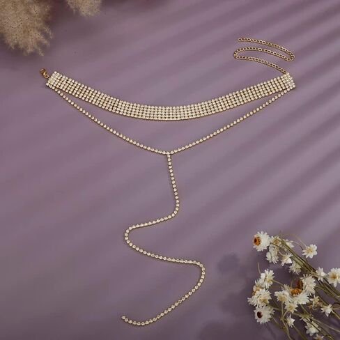 Statement Women Crystal Beads Gold Choker Y Chain Long Necklace Nightclub Party Jewelry in Kuwait