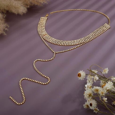 Statement Women Crystal Beads Gold Choker Y Chain Long Necklace Nightclub Party Jewelry in Kuwait