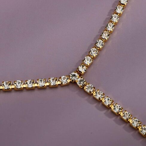 Statement Women Crystal Beads Gold Choker Y Chain Long Necklace Nightclub Party Jewelry in Kuwait