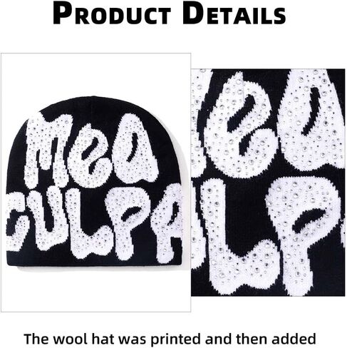 MEA Culpa Beanie Y2k Beanie Women Beanie Y2k Hat Graphic Beanie Winter Hat Knit Skull Cap Knitted Cap Y2k Accessories in Kuwait
