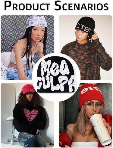 MEA Culpa Beanie Y2k Beanie Women Beanie Y2k Hat Graphic Beanie Winter Hat Knit Skull Cap Knitted Cap Y2k Accessories in Kuwait