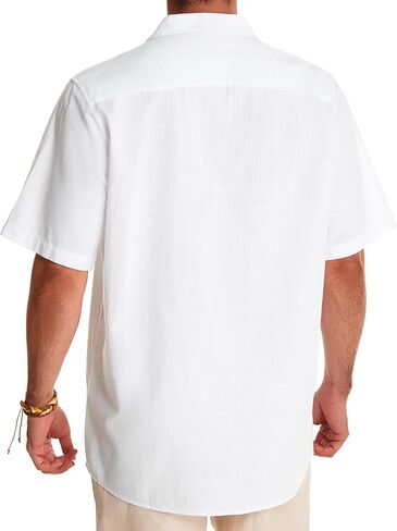 Alimens & Gentle Mens Linen Shirts Short Sleeve Button Down Shirts Cotton Summer Beach Cuban Shirts Vacation Hawaiian Shirts in Saudi Arabia