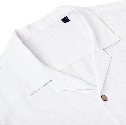 Alimens & Gentle Mens Linen Shirts Short Sleeve Button Down Shirts Cotton Summer Beach Cuban Shirts Vacation Hawaiian Shirts in Saudi Arabia