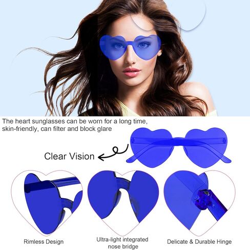 4 Pairs Black Heart Sunglasses for Women Rimless Heart Shaped Sunglasses Candy Color Heart Glasses for Party Favors in Kuwait