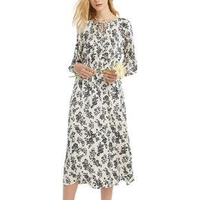 Floral Dress for Women 3/4 Sleeve Casual Midi Dress with Gathered Wasit for Teacher, Work, Wedding Guest, Cocktail