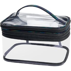 حقيبة مكياج شفافة من Lermende، حقيبة مكياج شفافة بطبقتين، حقيبة لامعة بسحاب شفاف للسفر، حقيبة محمولة لتنظيم المكياج، حقيبة مستحضرات تجميل كبيرة مقاومة للماء للنساء والفتيات in Kuwait