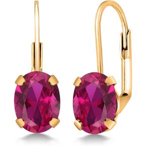 Gem Stone King 18K Gold Plated Silver Gemstone Birthstone Leverback Dangle Earrings | Oval 8X6MM | Gold Earrings for Women