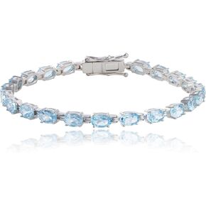 Amazon Collection 925 Sterling Silver Tennis Bracelet for Women with 6 x 4mm Oval Cut Birthstones