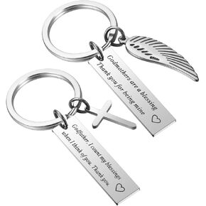 Godparent Gifts from Godchild for Baptism - Christening Gift Fairy Godmother Keychain, Godfather Keychain (Set of 2)