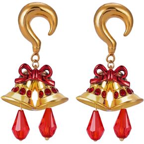 1 Pair Christmas Ear Gauges Holiday Red Ear Weights Hangers For Stretched Ears Heavy 2g 8g 0g Ear Plug Gauges Christmas Hat Stretcher Expander Piercing Jewelry