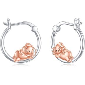 Diamond Cat Cow Pig Huggie Hoop Earrings for Women 925 Sterling Silver Cute Animal Hoop Earrings Jewelry Gift for Mom Wife Girlfriend Daughter Sister Friend