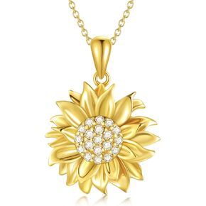 Nature Diamond Sunflower Necklace for Women, 18K Gold Plated Sterling Silver Sunflower Pendant Necklace You Are My Sunshine Anniversary Mother's Day Jewelry Gifts for Her, 18"-20"