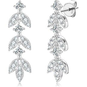 Moissanite Drop Dangle Earrings for Women, 925 Sterling Silver Lab Created Diamond Leaf-Shape Earrings 18K Gold Plated Earring Hypoallergenic Jewelry Christmas Birthday Gifts with Jewelry Box Packed