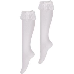 Women's Soft Knee High Socks Cotton Socks Lovely and Cute Lace Ruffle Bow Socks Tube Socks High Stockings for Lolita