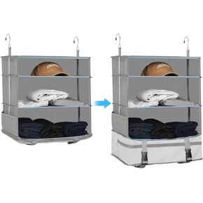 Portable Hanging Travel Shelves, Upgraded Premium Durable Oxford Packing Cubes for Suitcases Hanging Carry on Closet Luggage Organizers for Travel (Black)