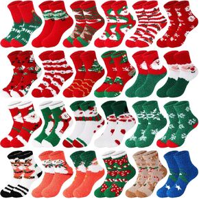 24 Pairs Christmas Fuzzy Socks Fluffy Christmas Socks Slipper Novelty Socks for Women Men Xmas Gifts