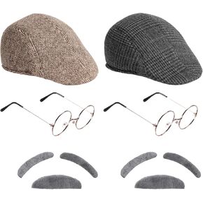 8 Pieces 100 Days of School Costume Old Man Costume Grandpa Accessories Men Beret Hat Glasses Moustache Eyebrows Set