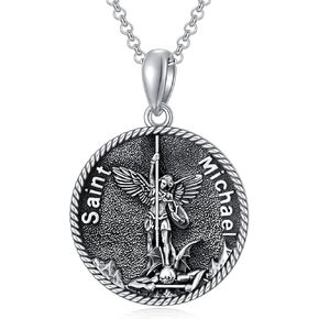 925 Sterling Silver Poseidon Trident/Baphomet Horned/Valnkut/Spartan Warrior/St Michael/Christopher/George Necklace The Archangel Protection Amulet Necklace Pendant for Men Women