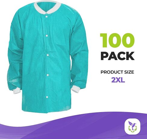 AMZ Medical Supply Teal Disposable Lab Coats for Adults, Small. Pack of 10 Disposable Lab Coat 45 GSM SMS. Disposable Coats Medical. Adult Lab Coat Disposable with Knitted Cuffs, Collar, 3 Pockets in Kuwait