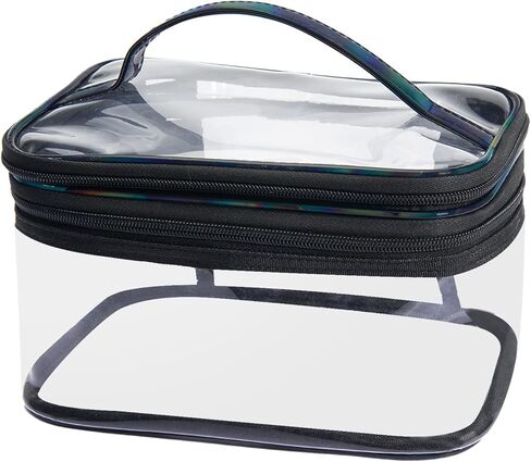 حقيبة مكياج شفافة من Lermende، حقيبة مكياج شفافة بطبقتين، حقيبة لامعة بسحاب شفاف للسفر، حقيبة محمولة لتنظيم المكياج، حقيبة مستحضرات تجميل كبيرة مقاومة للماء للنساء والفتيات in Kuwait