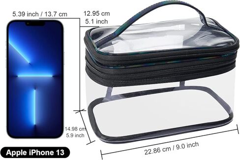 حقيبة مكياج شفافة من Lermende، حقيبة مكياج شفافة بطبقتين، حقيبة لامعة بسحاب شفاف للسفر، حقيبة محمولة لتنظيم المكياج، حقيبة مستحضرات تجميل كبيرة مقاومة للماء للنساء والفتيات in Kuwait