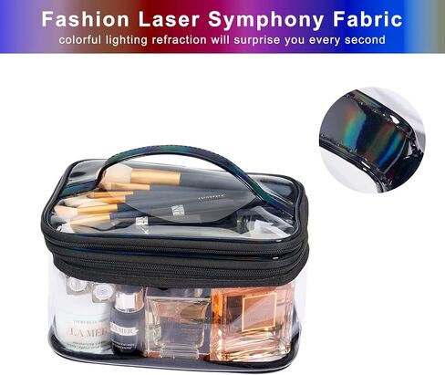 حقيبة مكياج شفافة من Lermende، حقيبة مكياج شفافة بطبقتين، حقيبة لامعة بسحاب شفاف للسفر، حقيبة محمولة لتنظيم المكياج، حقيبة مستحضرات تجميل كبيرة مقاومة للماء للنساء والفتيات in Kuwait