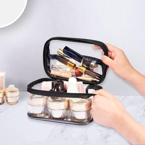 حقيبة مكياج شفافة من Lermende، حقيبة مكياج شفافة بطبقتين، حقيبة لامعة بسحاب شفاف للسفر، حقيبة محمولة لتنظيم المكياج، حقيبة مستحضرات تجميل كبيرة مقاومة للماء للنساء والفتيات in Kuwait