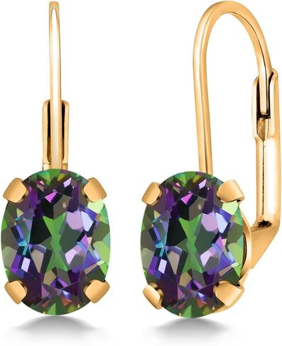 أقراط متدلية من الأحجار الكريمة من Gem Stone King مطلية بالذهب عيار 18 قيراطًا وأحجار كريمة على الظهر | بيضاوي 8 × 6 مم | أقراط ذهبية للنساء in Saudi Arabia