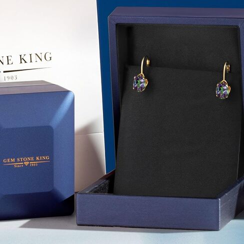 أقراط متدلية من الأحجار الكريمة من Gem Stone King مطلية بالذهب عيار 18 قيراطًا وأحجار كريمة على الظهر | بيضاوي 8 × 6 مم | أقراط ذهبية للنساء in Saudi Arabia
