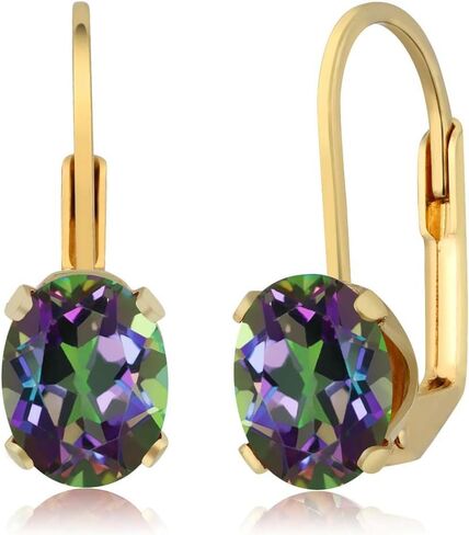 أقراط متدلية من الأحجار الكريمة من Gem Stone King مطلية بالذهب عيار 18 قيراطًا وأحجار كريمة على الظهر | بيضاوي 8 × 6 مم | أقراط ذهبية للنساء in Saudi Arabia