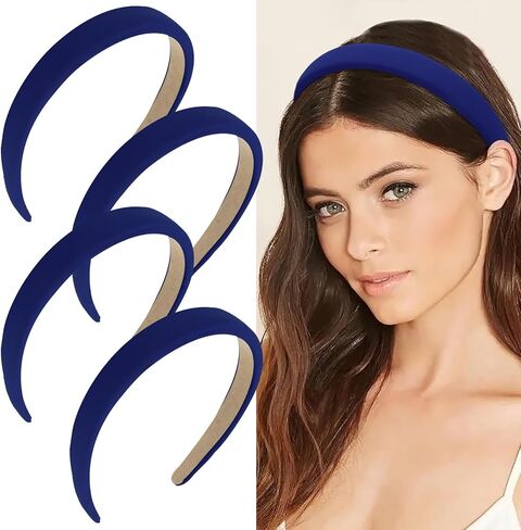 Wecoe 4 Pack Padded Headbands Fashion Headbands for Women Non Slip Soft Thick Comfortable Headbands Kids Cute Light Blue Black Pink White Headband Aesthetic Y2K Hair Accessories for Women Girls(Set 1) in Kuwait