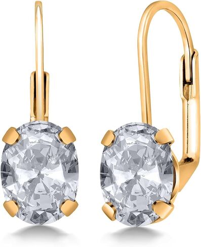 أقراط متدلية من الأحجار الكريمة من Gem Stone King مطلية بالذهب عيار 18 قيراطًا وأحجار كريمة على الظهر | بيضاوي 8 × 6 مم | أقراط ذهبية للنساء in Saudi Arabia