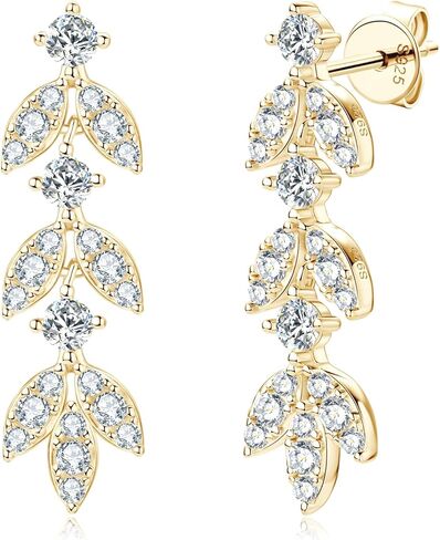 Moissanite Drop Dangle Earrings for Women, 925 Sterling Silver Lab Created Diamond Leaf-Shape Earrings 18K Gold Plated Earring Hypoallergenic Jewelry Christmas Birthday Gifts with Jewelry Box Packed in Kuwait