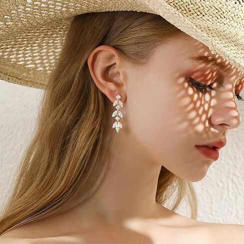 Moissanite Drop Dangle Earrings for Women, 925 Sterling Silver Lab Created Diamond Leaf-Shape Earrings 18K Gold Plated Earring Hypoallergenic Jewelry Christmas Birthday Gifts with Jewelry Box Packed in Kuwait