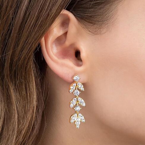 Moissanite Drop Dangle Earrings for Women, 925 Sterling Silver Lab Created Diamond Leaf-Shape Earrings 18K Gold Plated Earring Hypoallergenic Jewelry Christmas Birthday Gifts with Jewelry Box Packed in Kuwait