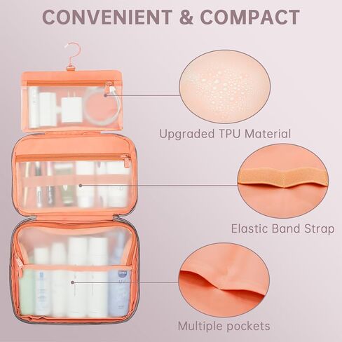 حقيبة أدوات الزينة للسفر للنساء مع تعليق، مادة TPU غير قابلة للانزلاق، حقيبة مستحضرات تجميل مقاومة للماء، منظم سفر لمستلزمات الزينة والإكسسوارات، حاوية كاملة الحجم، شامبو (أرجواني ضبابي) in Kuwait