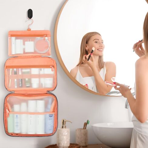 حقيبة أدوات الزينة للسفر للنساء مع تعليق، مادة TPU غير قابلة للانزلاق، حقيبة مستحضرات تجميل مقاومة للماء، منظم سفر لمستلزمات الزينة والإكسسوارات، حاوية كاملة الحجم، شامبو (أرجواني ضبابي) in Kuwait