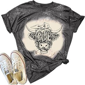 Cow Shirt Women Funny Cute Cattle Cowgirl T-Shirt Animal Graphic Tee Farm Life Casual Short Sleeve Tops