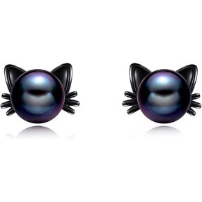 925 Sterling Silver Pearl Cat Earrings Cute Animal Earrings Studs Jewelry Gifts for Women