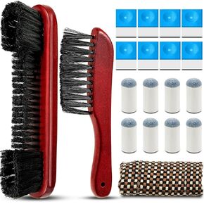 5 Set Billiards Pool Table Rail Brush Cleaning Tools Pool Table Brush Set with 8 Pool Cue Chalk Cubes Cloth 8 Slip on Pool Cue Tip for Wooden Kit of Billiard Accessories