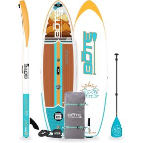 BOTE Wulf Aero Inflatable Stand Up Paddle Board Kit Includes Accessories Adjustable Paddle iSUP Travel Bag Blow Up Pump Safety SUP Coiled Leash Multiple Sizes