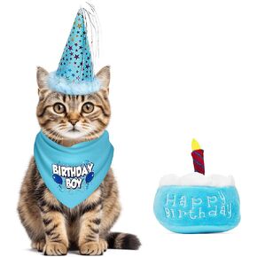 Dog Birthday Girl Party Pack with Bandana, Star Spangled Party Hat with Adjustable Elastic, Tassels and Feathery Trim, and All Natural Peanut Butter Treats, Small
