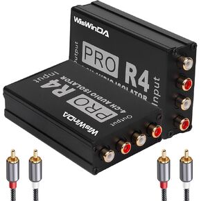 4 Channels RCA Ground Loop Noise Isolator(No Reduce Bass)Gold Coating Audio Hum Eliminator Speaker Noise Filter Aluminum Shell for HIFI Stereo Car Audio Player Home Theater Plug&Play (Black)