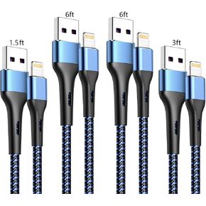 شاحن Durcord iPhone 6FT/6/3/1.5، كابل Lightning كابل شحن سريع سلك مضفر من النايلون متوافق مع iPhone 14/13/12/11 Pro Max/XS MAX/XR/XS/X/8/7/Plus/6S/6 /SE/5S/آي باد