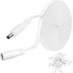 DC Power Extension Cable 10ft 2.1mm×5.5mm,Universal 12v Power Extension Cable for CCTV Security Camera IP WiFi Camera Standalone DVR (10ft,Flat Body, White)