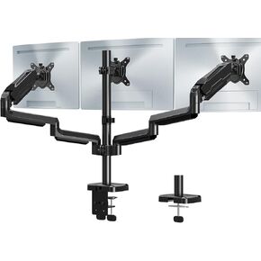 حامل مكتب ثلاثي للشاشة MOUNT PRO - ذراع شاشة زنبركية غازية مفصلية، قابل للإزالة بمشبك وقاعدة جروميت - يناسب شاشات الكمبيوتر LCD مقاس 13 إلى 27 بوصة، VESA 75x75، 100x100