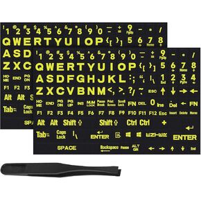 2PCS Full Set English Keyboard Stickers Large Letters - Keyboard Letter Replacement Stickers for Laptop PC Computer, Matte English Keyboard Alphabet Sticker Black Background with Green Lettering
