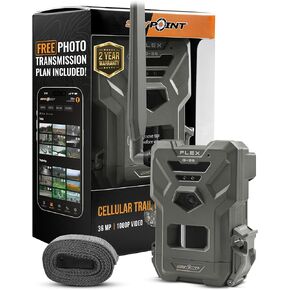 كاميرا SPYPOINT Flex G-36 الخلوية، صور بدقة 36 ميجابكسل ومقاطع فيديو بدقة 1080 بكسل مع صوت، مع تمكين نظام تحديد المواقع العالمي (GPS)، اتصال LTE ثنائي الشريحة، نطاق فلاش واكتشاف 100 بوصة