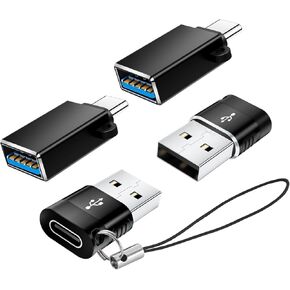 USB to USB C Adapter 4 Pack,2*USB C Female to USB Male Adapter,2*USB C Male to USB 3.0 Female Adapter,USB to Type C Adapter,USB C Adapters for iPhone 15,MacBook Pro,iPad,Black