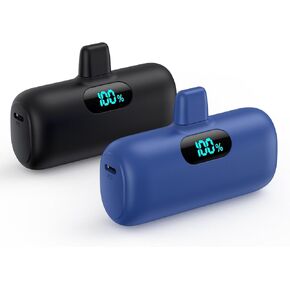 [2 Pack]Mini Portable Charger 5000mAh,Ultra-Compact 15W PD Fast Charging Power Bank,LCD Display Cute Battery Pack Backup Charger Compatible with iPhone 14/14 Pro Max/13/13 Pro/12/XR/8/7/6-Black+White